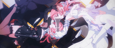 A Girl With Pink Hair Is Laying Down With A Man GIF