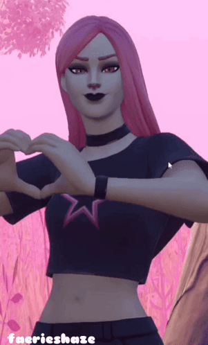 A Girl With Pink Hair Is Making A Heart Shape With Her Hands .. GIF
