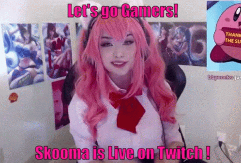 A Girl With Pink Hair Is Sitting In A Chair With A Microphone And Says Let 'S Go Gamers . GIF