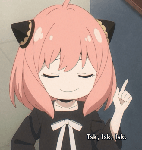 A Girl With Pink Hair Is Smiling And Pointing Up With Tsk Tsk Tsk GIF