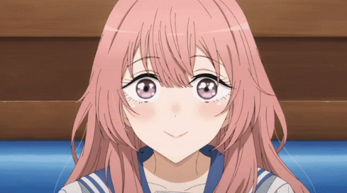 A Girl With Pink Hair Is Smiling And Wearing A Sailor Uniform GIF