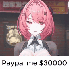 A Girl With Pink Hair Is Standing In Front Of A Sign That Says Paypal Me $ 30,000 GIF