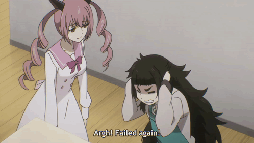 A Girl With Pink Hair Is Standing Next To A Girl With Black Hair And Says " Argh Failed Again " GIF