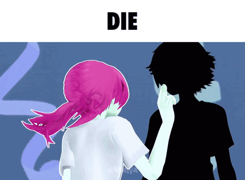 A Girl With Pink Hair Is Standing Next To A Silhouette GIF