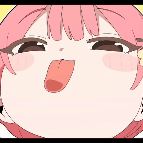 A Girl With Pink Hair Is Sticking Out Her Tongue GIF