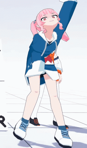 A Girl With Pink Hair Is Wearing A Blue Jacket With A Star On It GIF