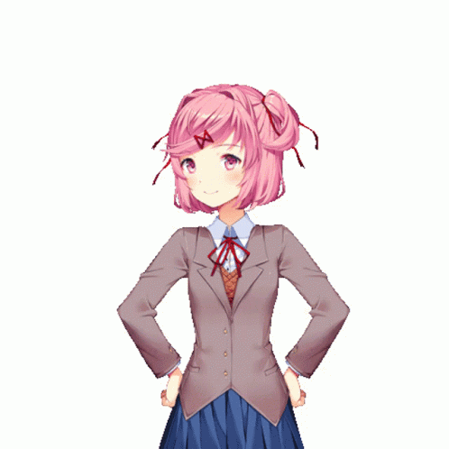 a girl with pink hair is wearing a suit and a bow tie