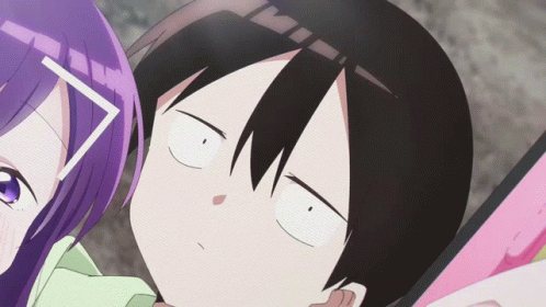 A Girl With Purple Hair And A Boy With Black Hair GIF