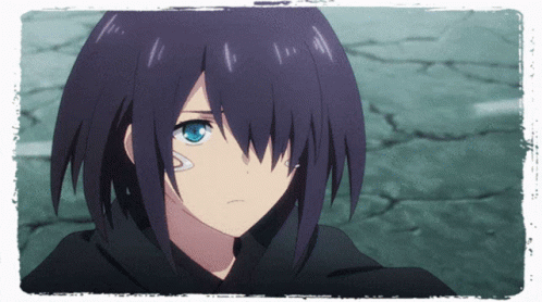 A Girl With Purple Hair And Blue Eyes Has A Bandage On Her Eye GIF