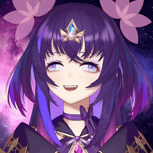 A Girl With Purple Hair And Blue Eyes Has A Diamond On Her Head GIF