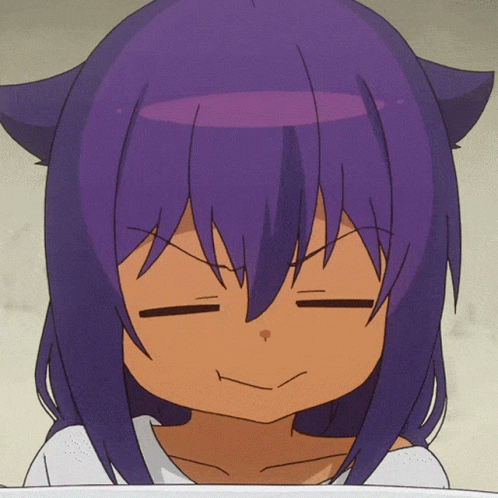 A Girl With Purple Hair And Cat Ears Is Making A Funny Face GIF