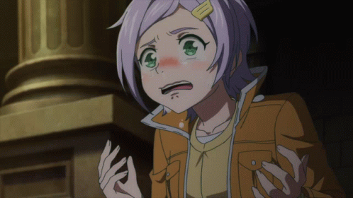 A Girl With Purple Hair And Green Eyes Is Making A Surprised Face GIF