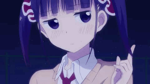 A Girl With Purple Hair And Pigtails Is Wearing A Tie And Sweater . GIF