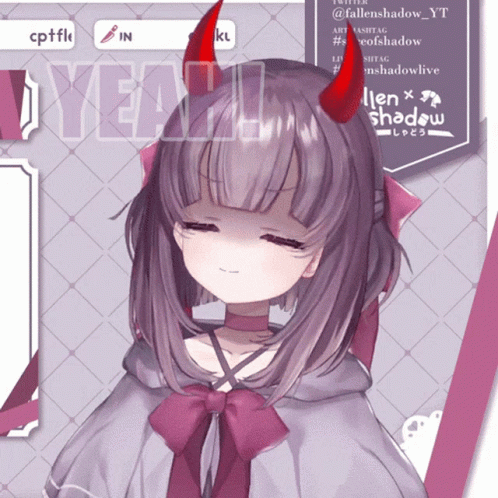A Girl With Purple Hair And Red Horns Has Fallen Shadow Written On The Bottom GIF