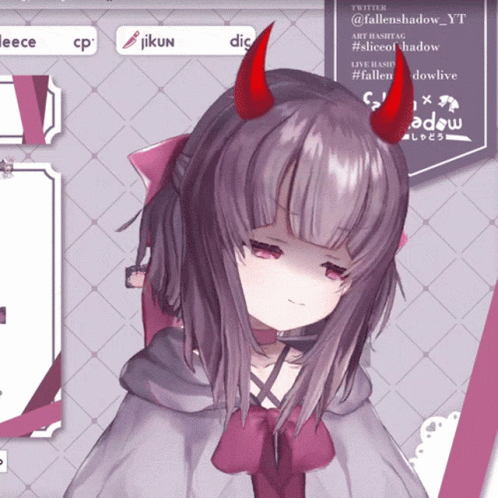 A Girl With Purple Hair And Red Horns Has Fallenshadow_yt Written In The Corner GIF