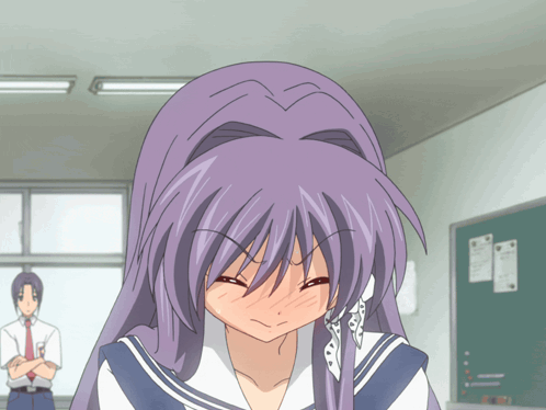 A Girl With Purple Hair Has Her Eyes Closed GIF