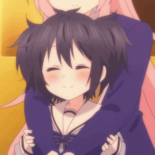 A Girl With Purple Hair Is Being Held By Another Girl With Pink Hair GIF