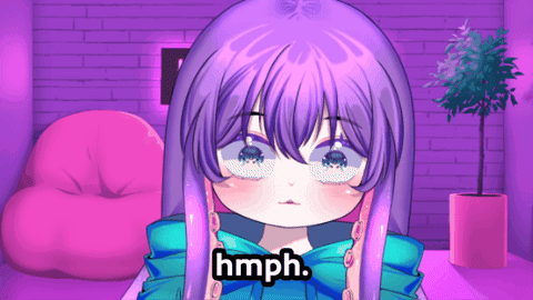A Girl With Purple Hair Is Crying And The Word Hmph Is Above Her Head GIF