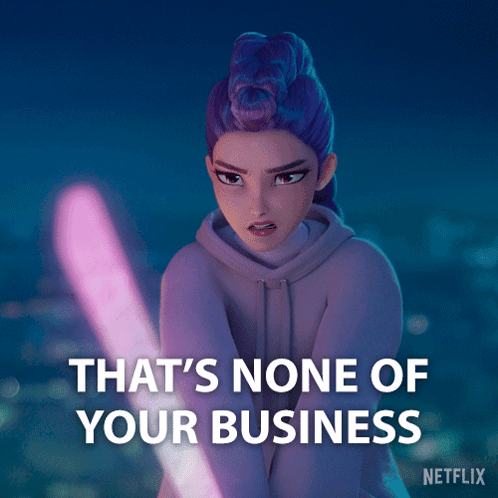A Girl With Purple Hair Is Holding A Pink Light Saber And Says That 'S None Of Your Business Netflix GIF