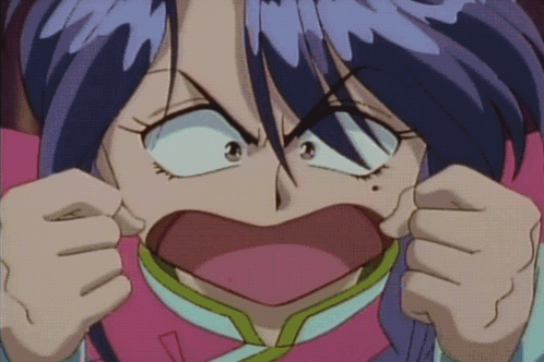 A Girl With Purple Hair Is Making A Funny Face With Her Mouth Open GIF