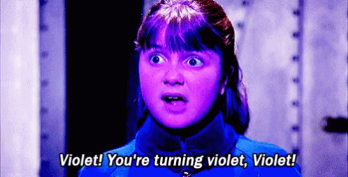 A Girl With Purple Hair Is Saying Violet You 'Re Turning Violet Violet . GIF