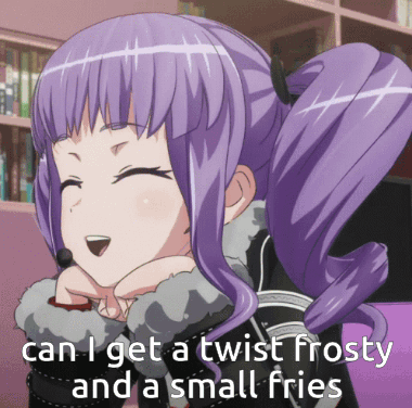 Girl With Purple Hair Asking For Frosty And Fries GIF