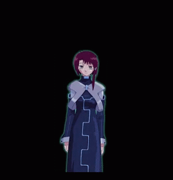 A Girl With Purple Hair Is Standing In A Dark Room With Her Hands On Her Hips GIF