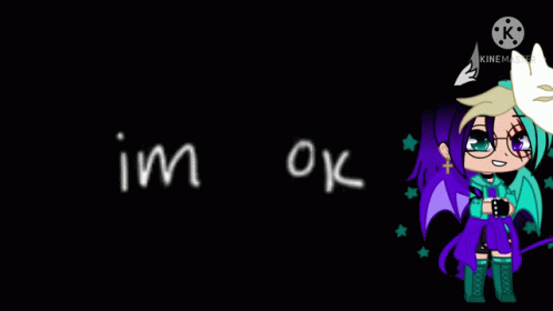 A Girl With Purple Hair Is Standing In Front Of A Black Background With The Word Broken Written In White GIF