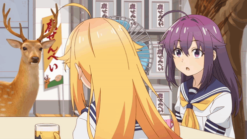 Girl With Purple Hair Talking To Another Girl GIF