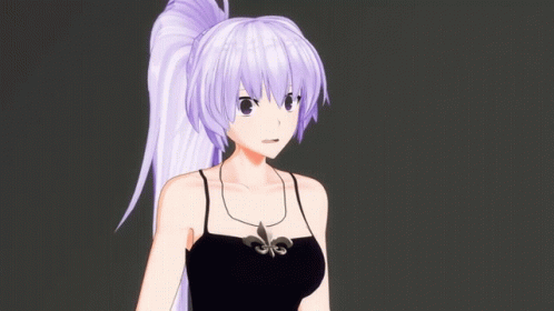 A Girl With Purple Hair Is Wearing A Black Tank Top With A Dragon On It GIF