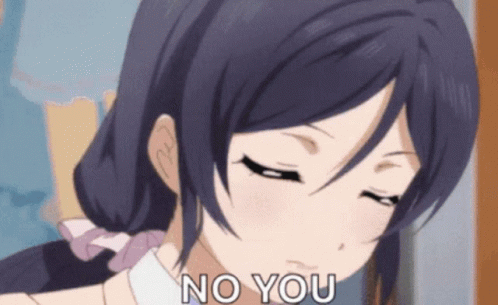 A Girl With Purple Hair Says " No You " GIF