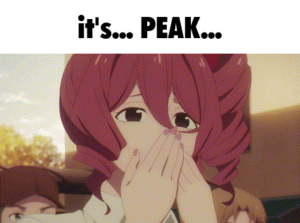 A Girl With Red Hair Covering Her Face With Her Hands And The Words It 'S Peak GIF