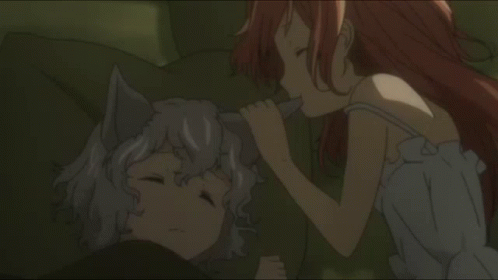 A Girl With Red Hair Is Brushing Another Girl 'S Hair With A Knife GIF