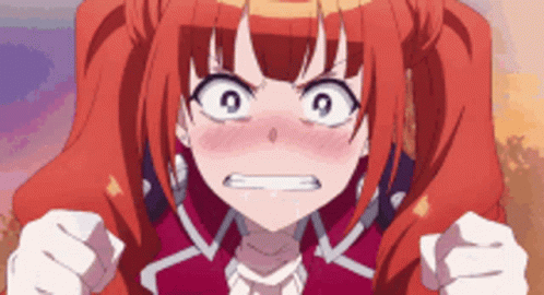 A Girl With Red Hair Is Making A Funny Face With Her Hands In The Air . GIF