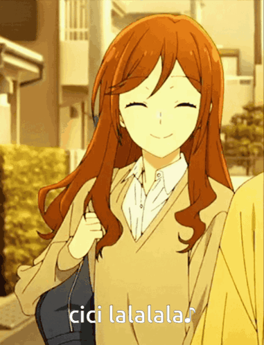A Girl With Red Hair Is Smiling With The Words Cici Lalala GIF