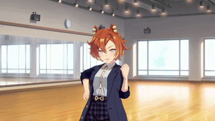 A Girl With Red Hair Is Standing In An Empty Room GIF