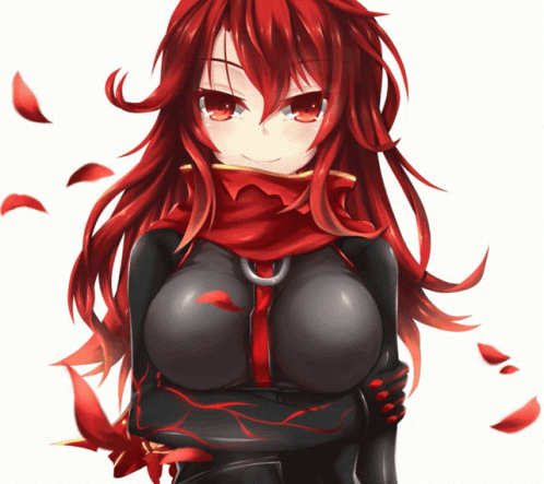 A Girl With Red Hair Is Wearing A Black Suit GIF