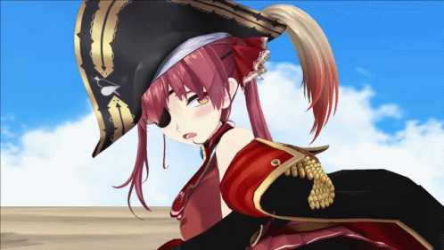 A Girl With Red Hair Is Wearing A Pirate Hat And Eye Patch GIF