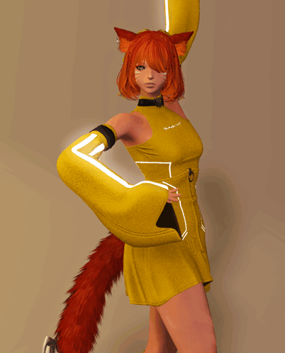 A Girl With Red Hair Is Wearing A Yellow Dress And Gloves With The Word Blaze On Them GIF