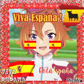 a girl with spanish flags on her face and the words viva espana