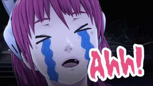 A Girl With Tears Running Down Her Face And The Word Aww On The Bottom Right GIF
