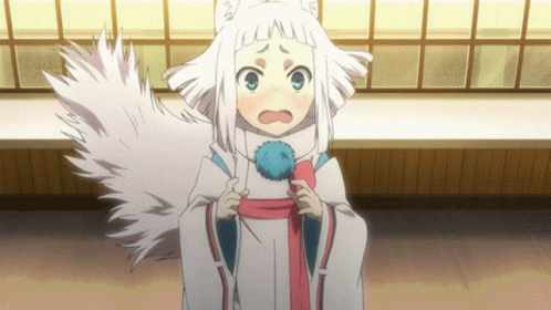 A Girl With White Hair And A Blue Tail Is Holding A Blue Ball GIF