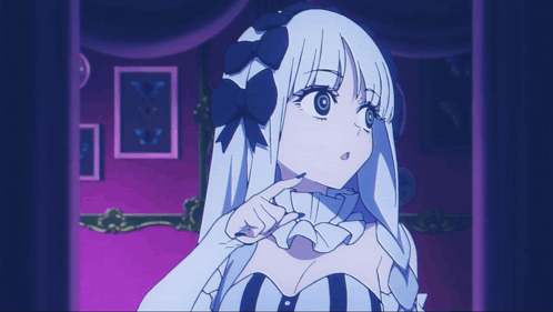 A Girl With White Hair And A Bow In Her Hair GIF