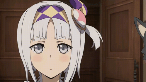 A Girl With White Hair And A Purple And Yellow Headband GIF