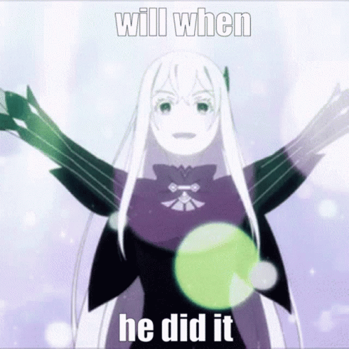 A Girl With White Hair And A Purple Dress Is Holding A Green Object And Says `` Will When He Did It '' GIF
