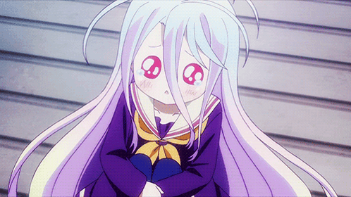 A Girl With White Hair And A Purple Uniform Has A Sad Look On Her Face GIF