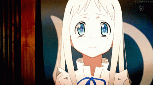 A Girl With White Hair And Blue Eyes Is Looking At The Camera With A Watermark That Says Tohruhonda GIF