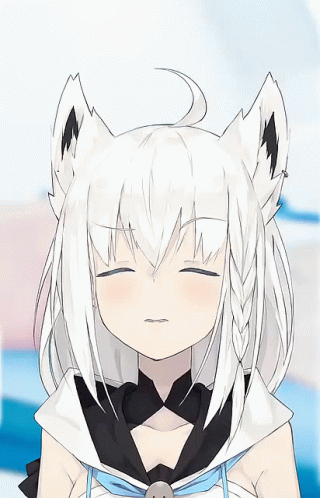 A Girl With White Hair And Green Eyes Has A Red X On Her Forehead GIF