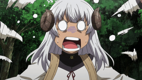 A Girl With White Hair And Horns Is Making A Surprised Face GIF