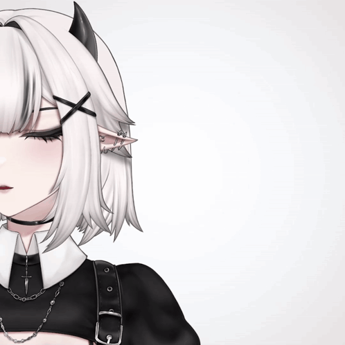 A Girl With White Hair And Horns Is Wearing A Choker GIF
